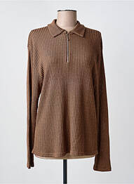 Pull coupe cintrée manches longues marron FINETTE femme
