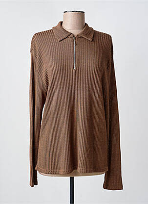 Pull coupe cintrée manches longues marron FINETTE femme