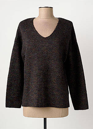 Pull col v manches longues noir YUKA femme
