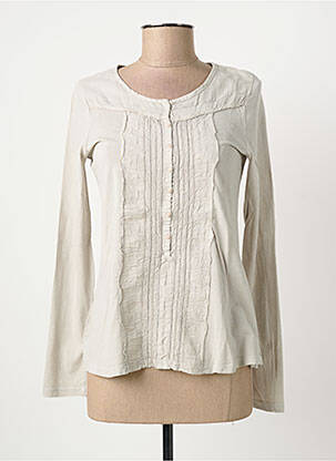 T-shirt coupe cintrée manches longues beige YERSE femme