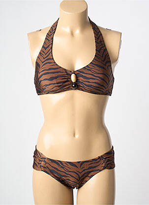 Maillot de bain 2 pièces stretch haut soutien-gorge avec mousse de rembourrage amovible marron ADMAS femme
