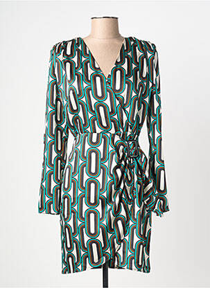 Robe courte fermeture zippée au dos manches longues vert MORGAN femme