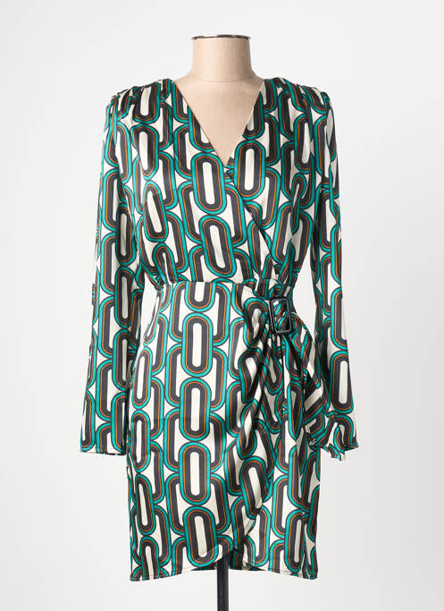 Robe courte fermeture zippée au dos manches longues vert MORGAN femme