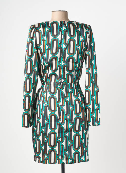 Robe courte fermeture zippée au dos manches longues vert MORGAN femme