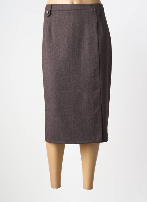 Jupe mi-longue coupe droite marron 20/20 femme