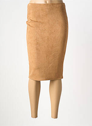 Jupe mi-longue stretch marron 100 % FEMININ PARIS femme
