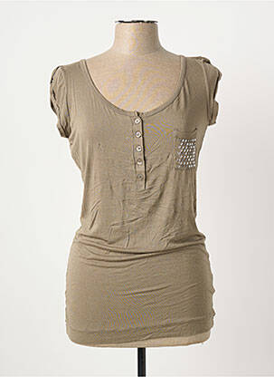 Top tissage jersey manches courtes vert POUSSIERE D'ETOILE femme