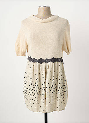 Robe pull stretch manches courtes beige POUSSIERE D'ETOILE femme