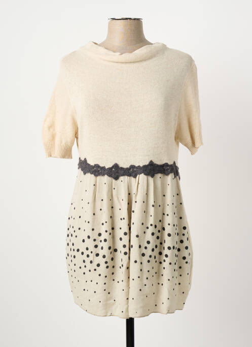 Robe pull stretch manches courtes beige POUSSIERE D'ETOLE femme
