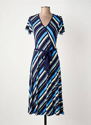 Robe mi-longue coupe évasée manches courtes bleu FRANSA femme