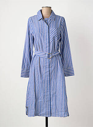 Robe mi-longue imprimé fantaisie manches longues bleu SUNCOO femme