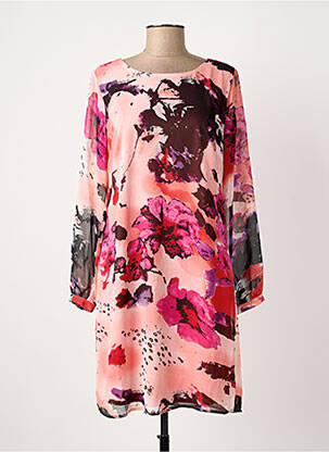 Robe mi-longue imprimé fantaisie manches longues rose FRANSA femme