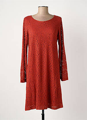Robe mi-longue coupe fluide manches longues orange LES FILLES DE NEAUX femme