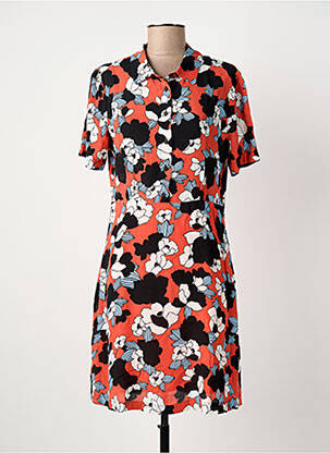 Robe mi-longue imprimé fantaisie manches courtes orange SUNCOO femme