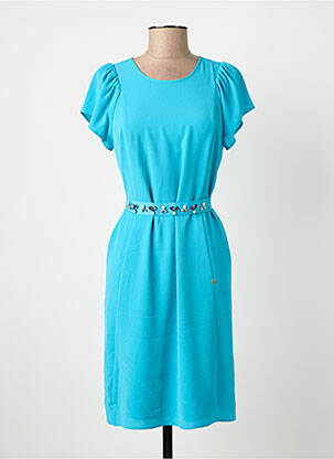 Robe mi-longue tissage crêpe manches courtes bleu KOCCA femme