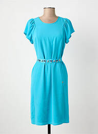 Robe mi-longue tissage crêpe manches courtes bleu KOCCA femme