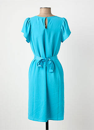 Robe mi-longue tissage crêpe manches courtes bleu KOCCA femme