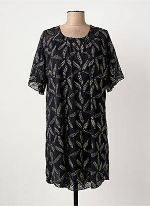 Robe mi-longue imprimé fantaisie manches courtes noir SUNCOO femme
