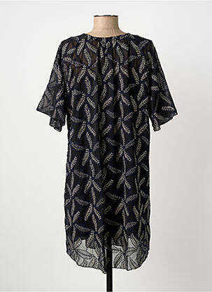 Robe mi-longue imprimé fantaisie manches courtes noir SUNCOO femme