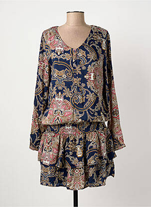 Robe mi-longue imprimé fantaisie manches longues bleu MISMASH femme