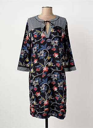 Robe mi-longue imprimé fleurs manches 3/4 bleu FRANSA femme
