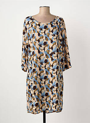 Robe mi-longue imprimé fantaisie manches longues beige MISMASH femme