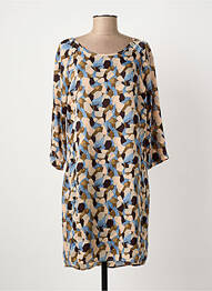 Robe mi-longue imprimé fantaisie manches longues beige MISMASH femme