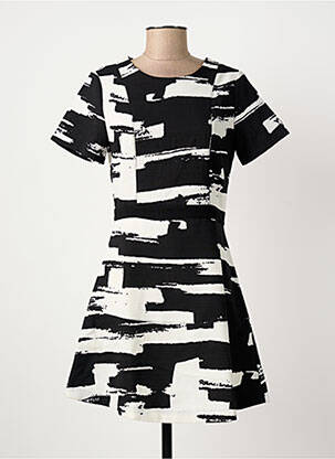 Robe courte fermeture zippée au dos manches courtes noir SUNCOO femme