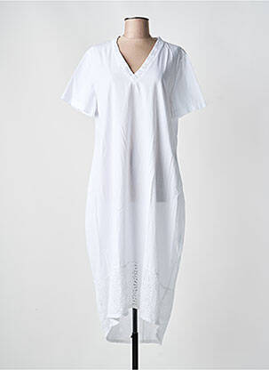 Robe longue tissage popeline manches courtes blanc BLANC BOHEME femme