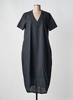 Robe longue manches courtes manches courtes noir BLANC BOHEME femme