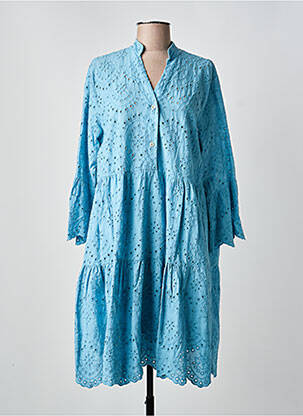 Robe mi-longue manches longues manches longues bleu BLANC BOHEME femme
