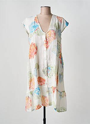 Robe mi-longue imprimé fleurs manches courtes blanc BLANC BOHEME femme