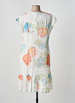 Robe mi-longue imprimé fleurs manches courtes blanc BLANC BOHEME femme