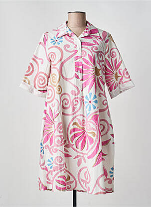 Robe mi-longue imprimé fleurs manches longues rose BLANC BOHEME femme