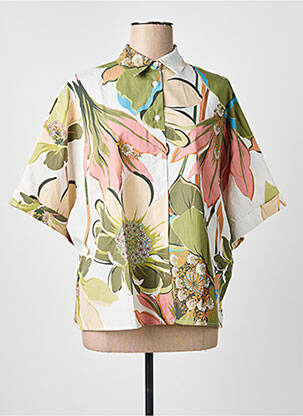 Chemisier imprimé fleurs manches longues vert BLANC BOHEME femme