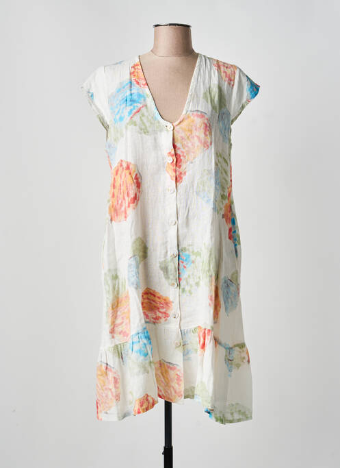 Robe mi-longue imprimé fleurs manches courtes blanc BLANC BOHEME femme