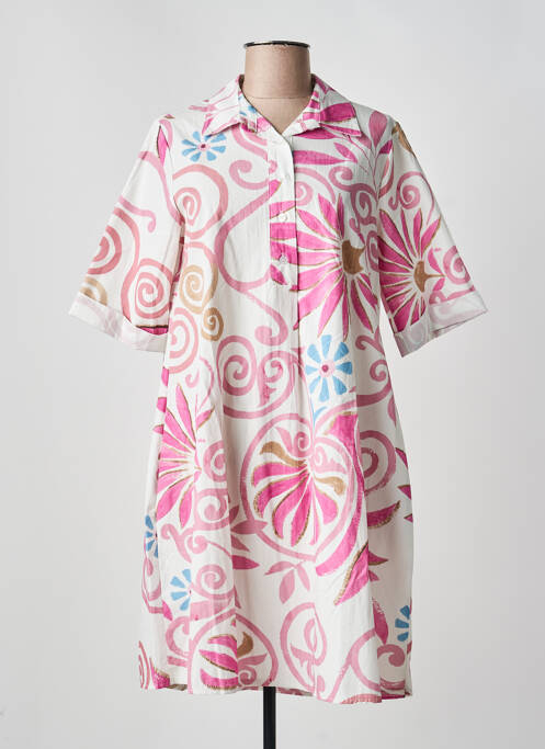Robe mi-longue imprimé fleurs manches longues rose BLANC BOHEME femme