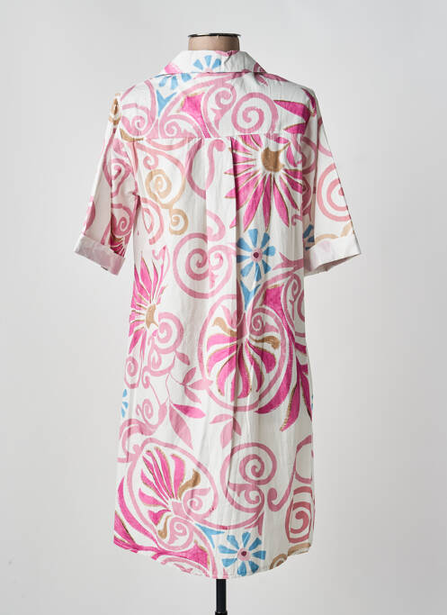 Robe mi-longue imprimé fleurs manches longues rose BLANC BOHEME femme
