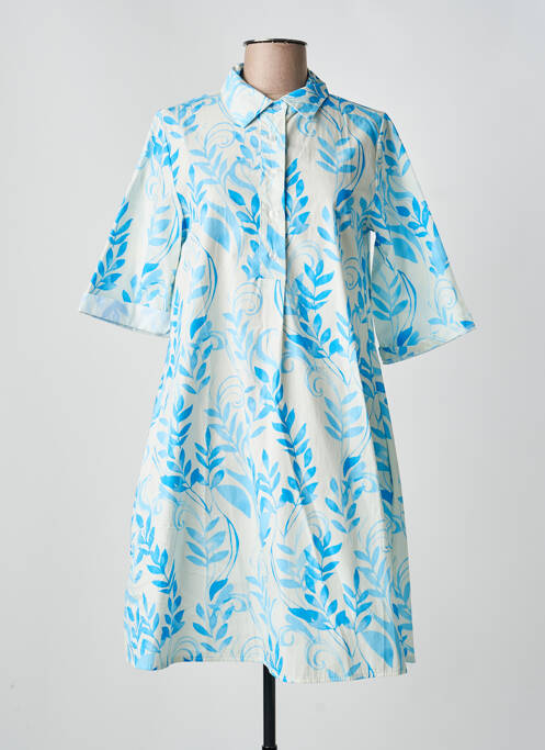 Robe mi-longue imprimé fleurs manches longues bleu BLANC BOHEME femme