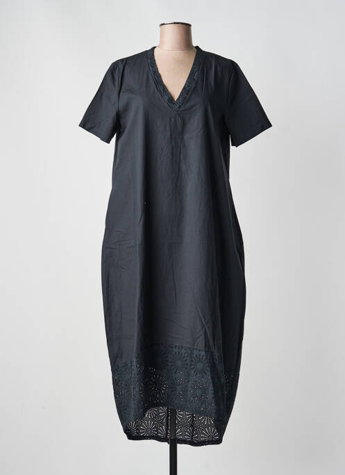 Robe longue manches courtes manches courtes noir BLANC BOHEME femme