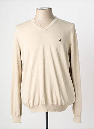 Pull col v manches longues beige MCS homme