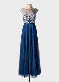 Robe longue manches courtes manches courtes bleu MARFIL femme