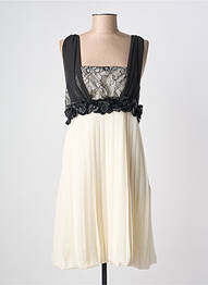 Robe mi-longue tissage crêpe sans manche beige MARFIL femme