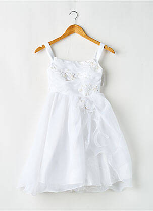 Robe mi-longue col carré fines bretelles blanc JUJU fille