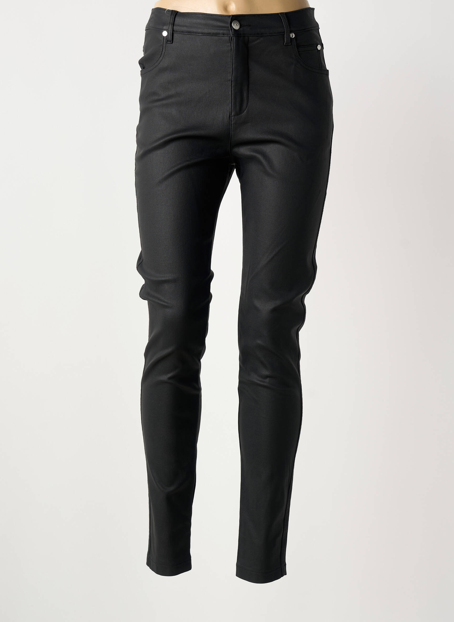 Pantalon slim taille haute taille haute noir MARBLE femme