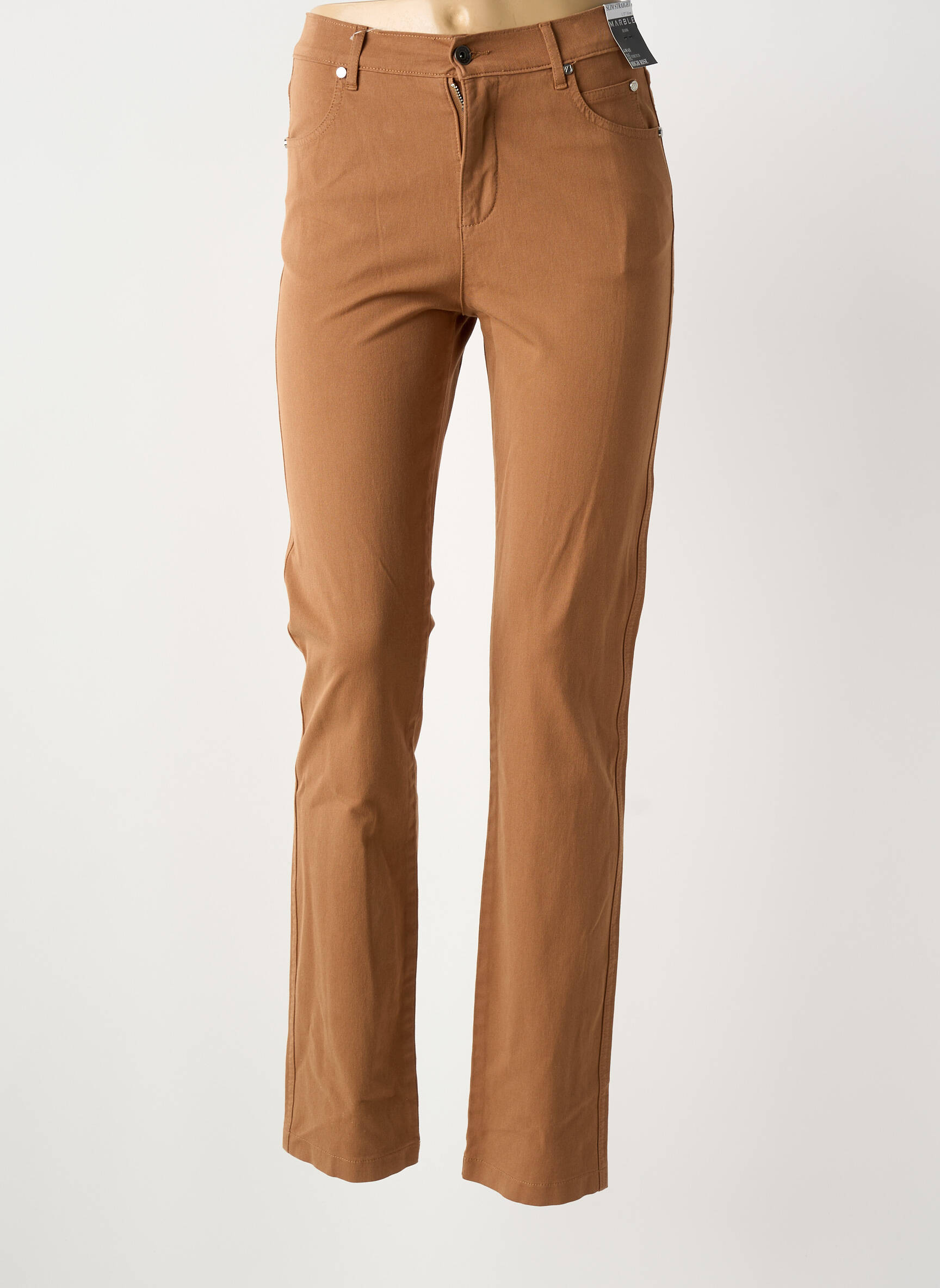 Jeans coupe slim stretch taille haute marron MARBLE femme