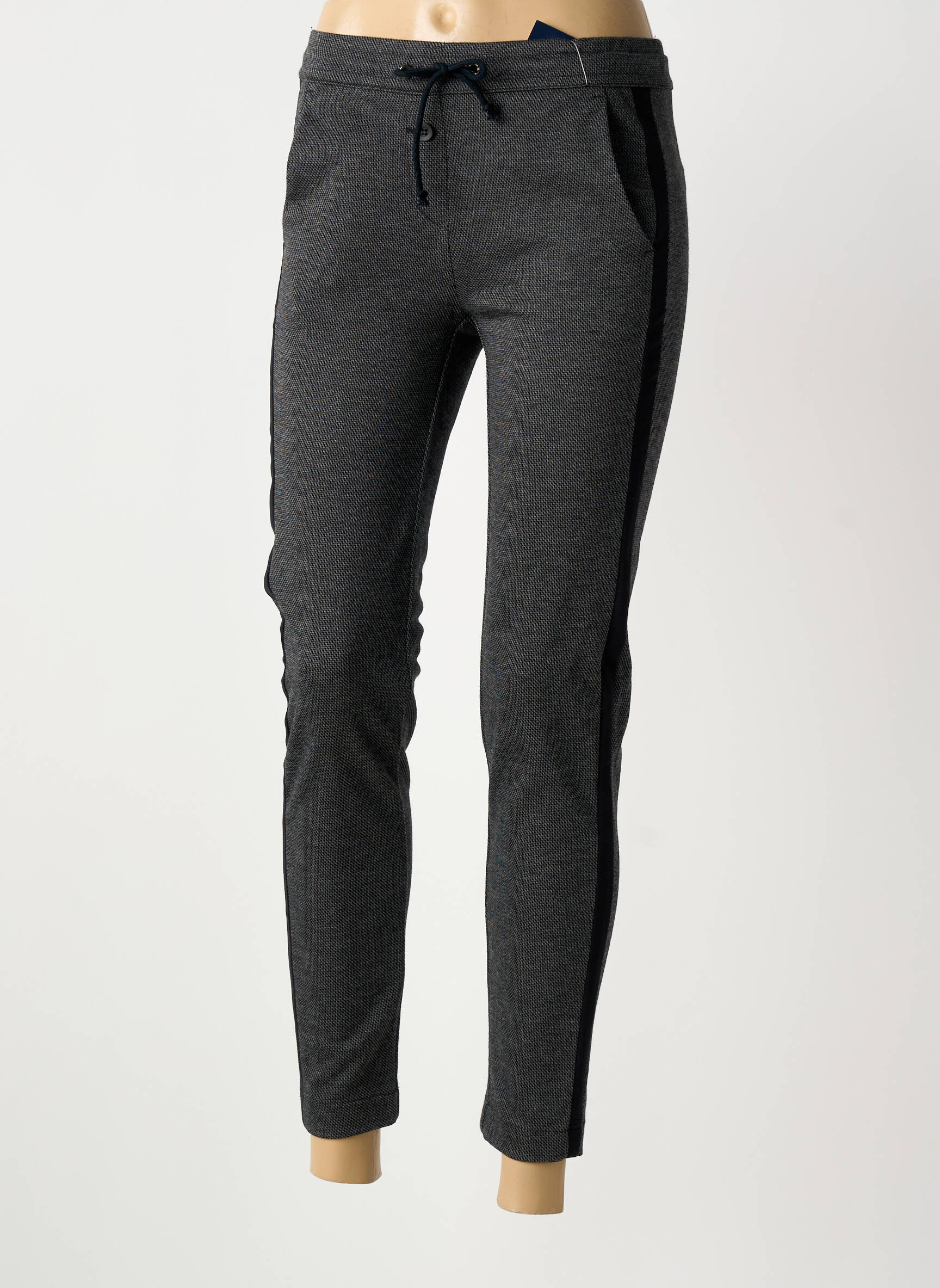 Pantalon chino broderie galons latéraux taille normale gris ANNA MONTANA femme