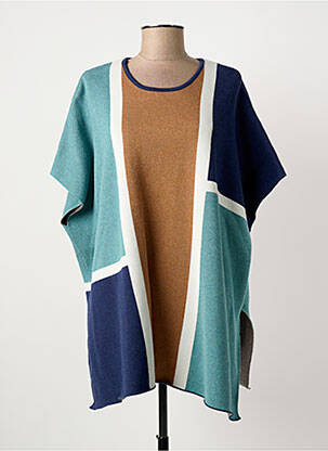 Poncho tissage jacquard bleu MARBLE femme