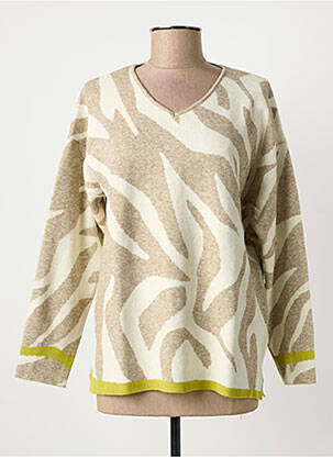 Pull coupe cintrée manches longues beige KALISSON femme