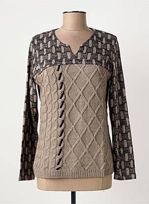 Pull coupe cintrée manches longues marron KALISSON femme